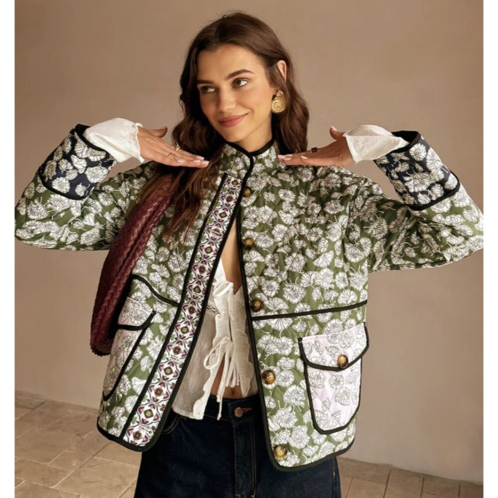 NWT Commense Boheme Flap Pockets Winter Coat Quilted Jacket Size Medium Green